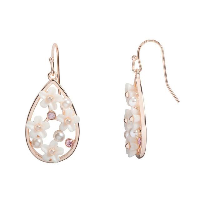 【送料無料】 LC Lauren Conrad レディース ピアス・イヤリング アクセサリー LC Lauren Conrad Floral Frame Teardrop Nickel Free Drop Earrings White