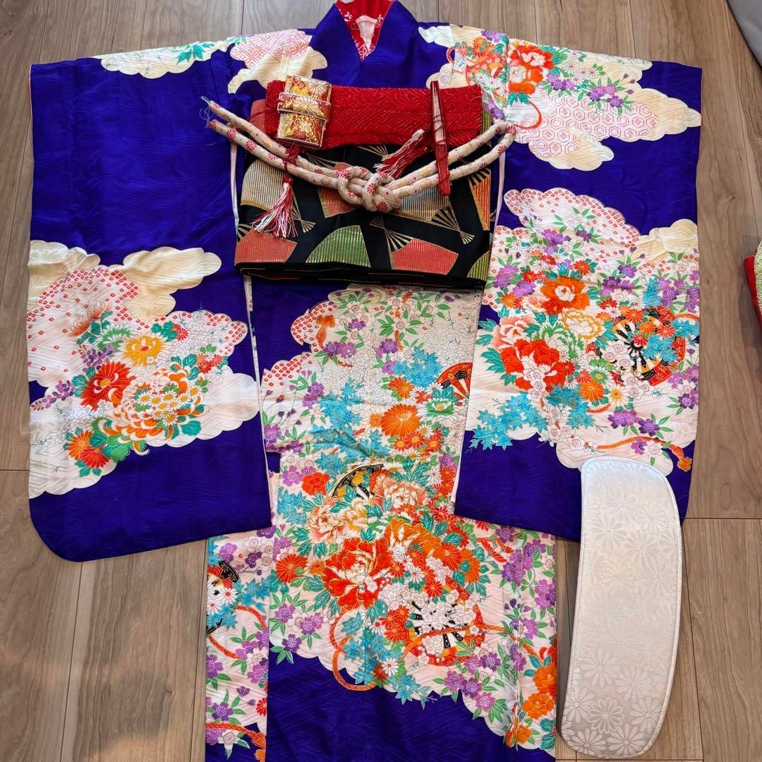 【送料無料】七五三 女の子 着物 フルセット 水色 (美品) 503ag68□七五三 七歳 女児 着物\u0026袋帯 青海波 花□美品 (七五三10