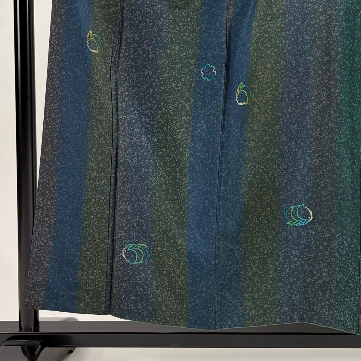 小紋 身丈158cm 裄丈61.5cm S 袷 ウサギ 雪輪 青緑 正絹