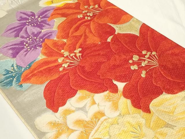 平和屋着物◎六通柄袋帯 唐織 草花文 金銀糸 正絹 逸品 CAAY8811in