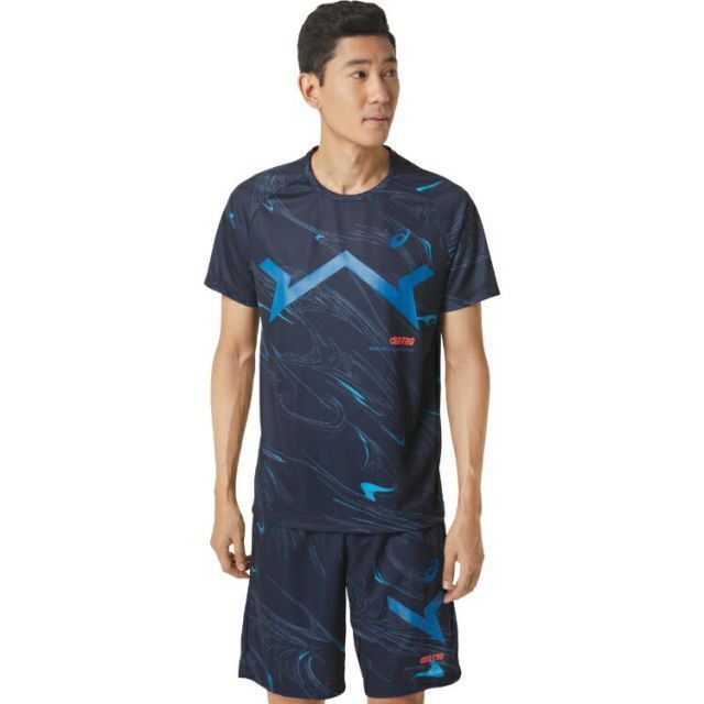 asics アシックス A-I-M DRY GRAPHIC SS TEE ミッドナイト XS 2031E003 400 | スポーツ メンズ XS マルチカラー 服 衣類 衣料品ウェア ウエア トップス ドライ グラフィック シャツ Tシャツ 半袖 吸汗速乾 