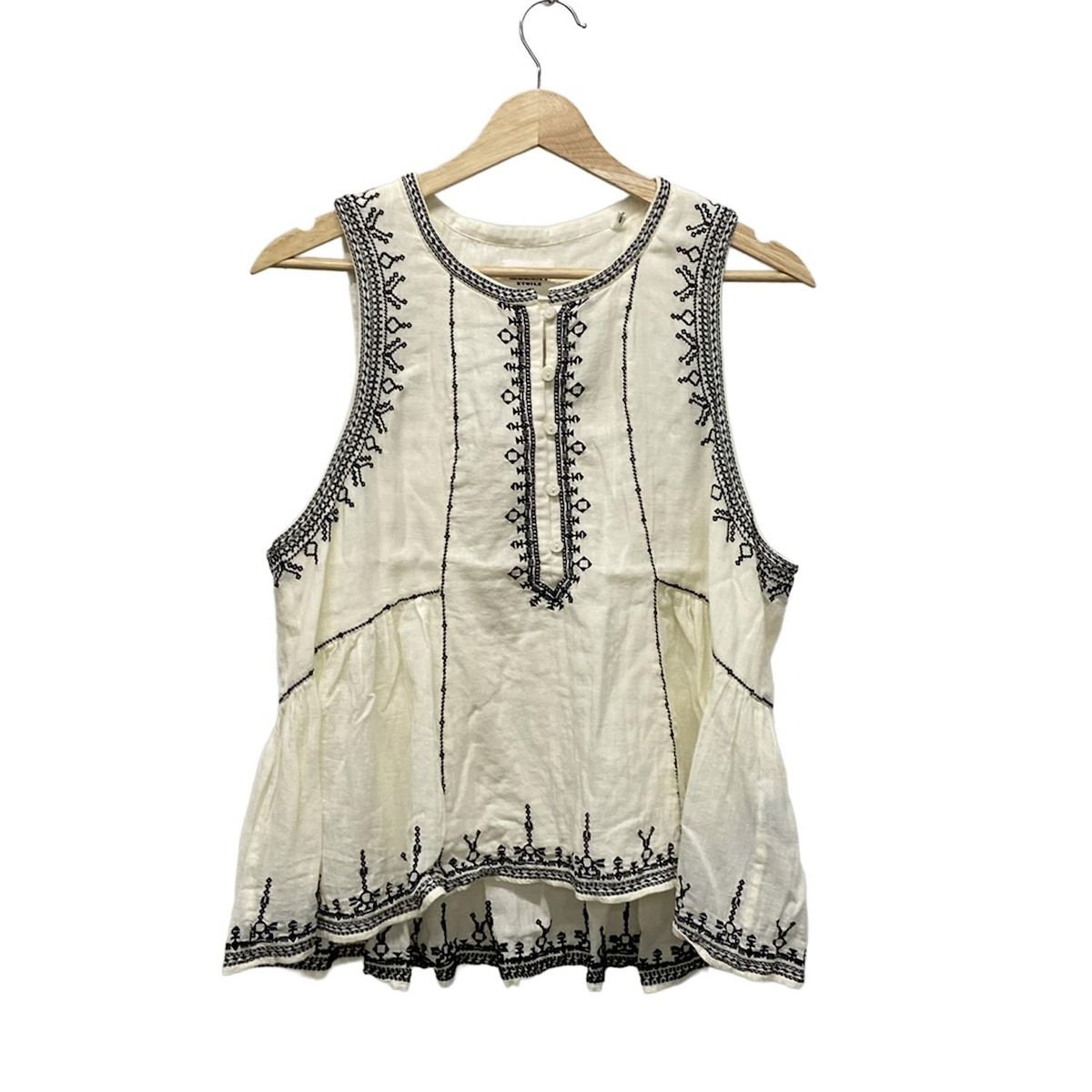 ISABEL MARANT ETOILE イザベルマランエトワール ノースリーブカットソー サイズ40 M レディース - アイボリー×黒 クルーネック 刺繍