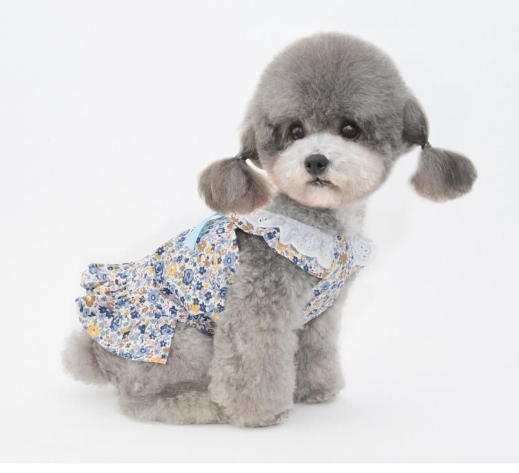 犬服】かわいい 花柄 ワンピース Sサイズ ネイビー 3kg 超小型犬