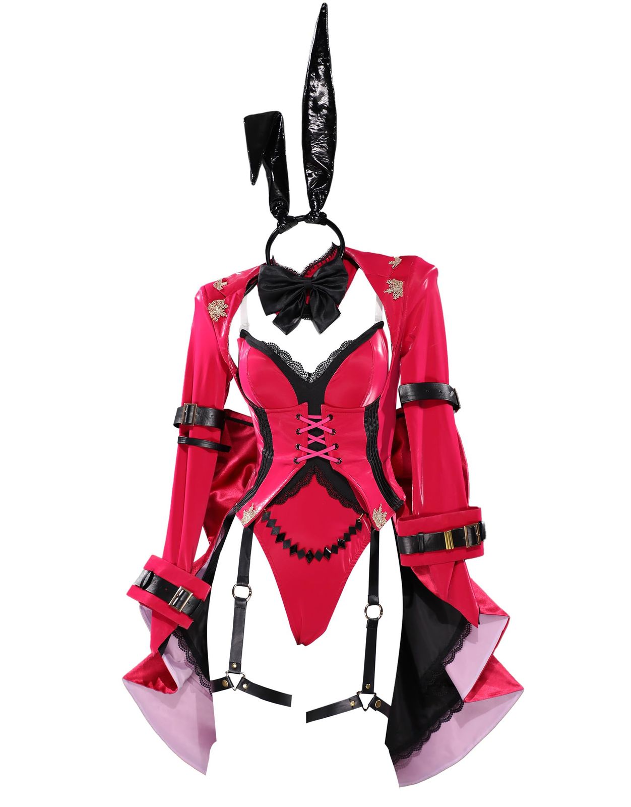 Miccostumes レディース 大人 バニーガール うさぎ風 妖精 精霊 制服 ボディスーツ レオタード コスプレ コスチューム 胸開き セクシー かっこいい かわいい 萌え 上下セット 衣装セット 仮装 変身 変装 レッド