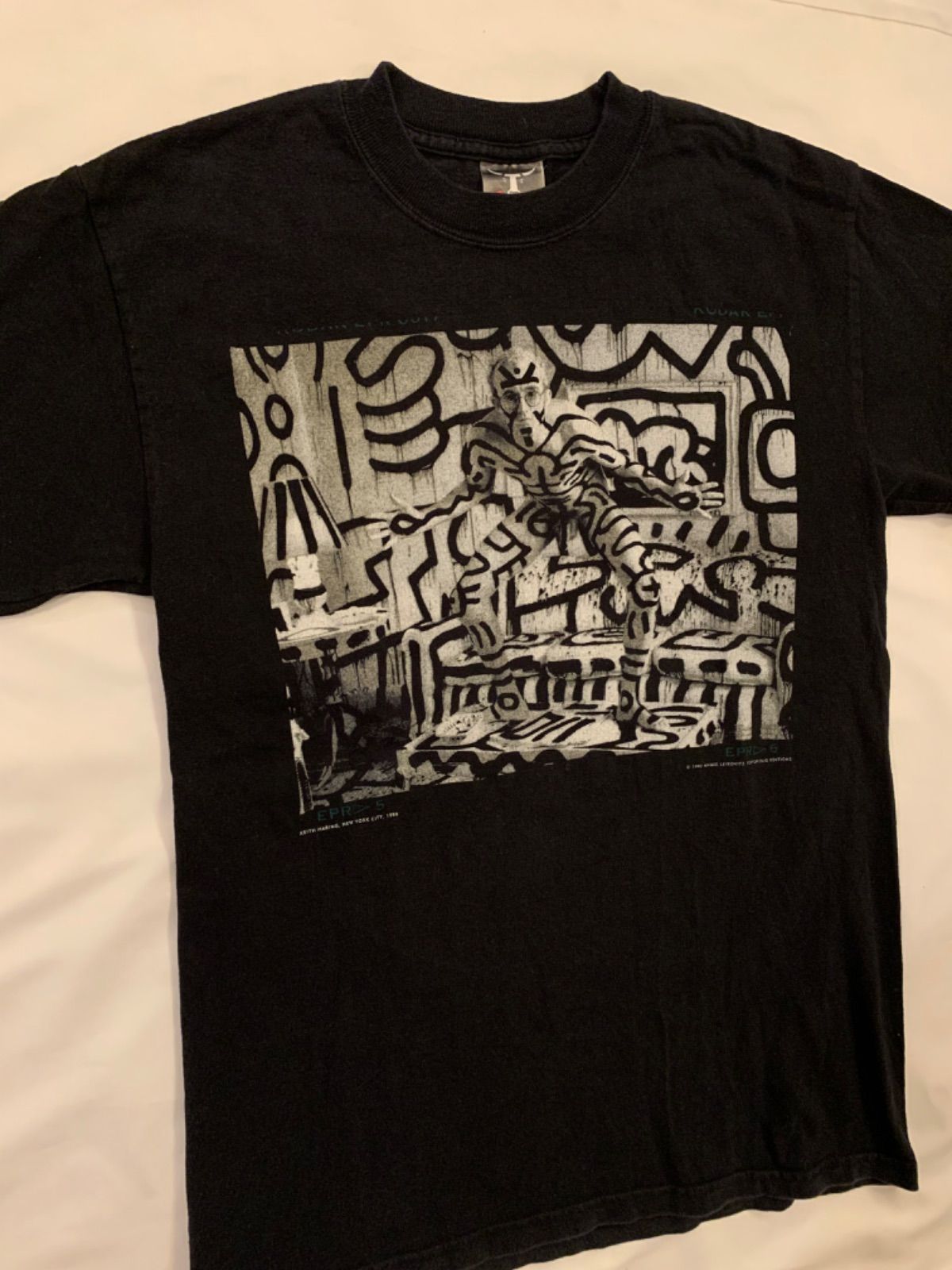 90-00s Hanes “Kieth Haring × Annie Leibovitz” S/S Photo T-Shirt ヘインズ  キース・ヘリング アニー・リーボヴィッツ フォトTシャツ 半袖 ブラック Sサイズ アートTシャツ コピーライトあり