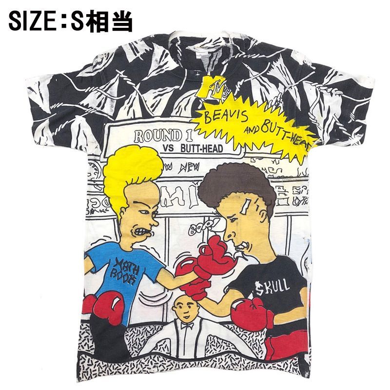 ビーバス アンド バットヘッド Tシャツ 半袖 総柄 BEAVIS AND BUTT