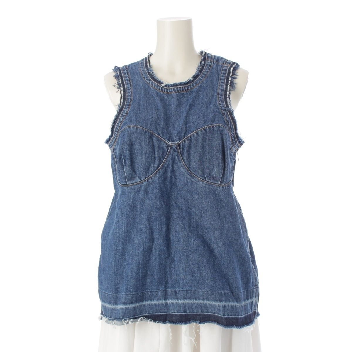 サカイ 23年 コットン デニム フリンジ ノースリーブ トップス ベスト 23-0648 インディゴ 2