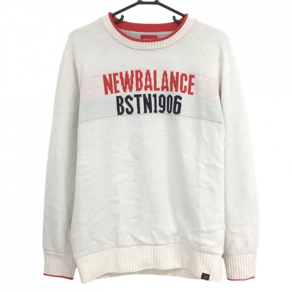ニューバランスゴルフ 裏地付セーター 白×レッド フロントロゴ ニット
