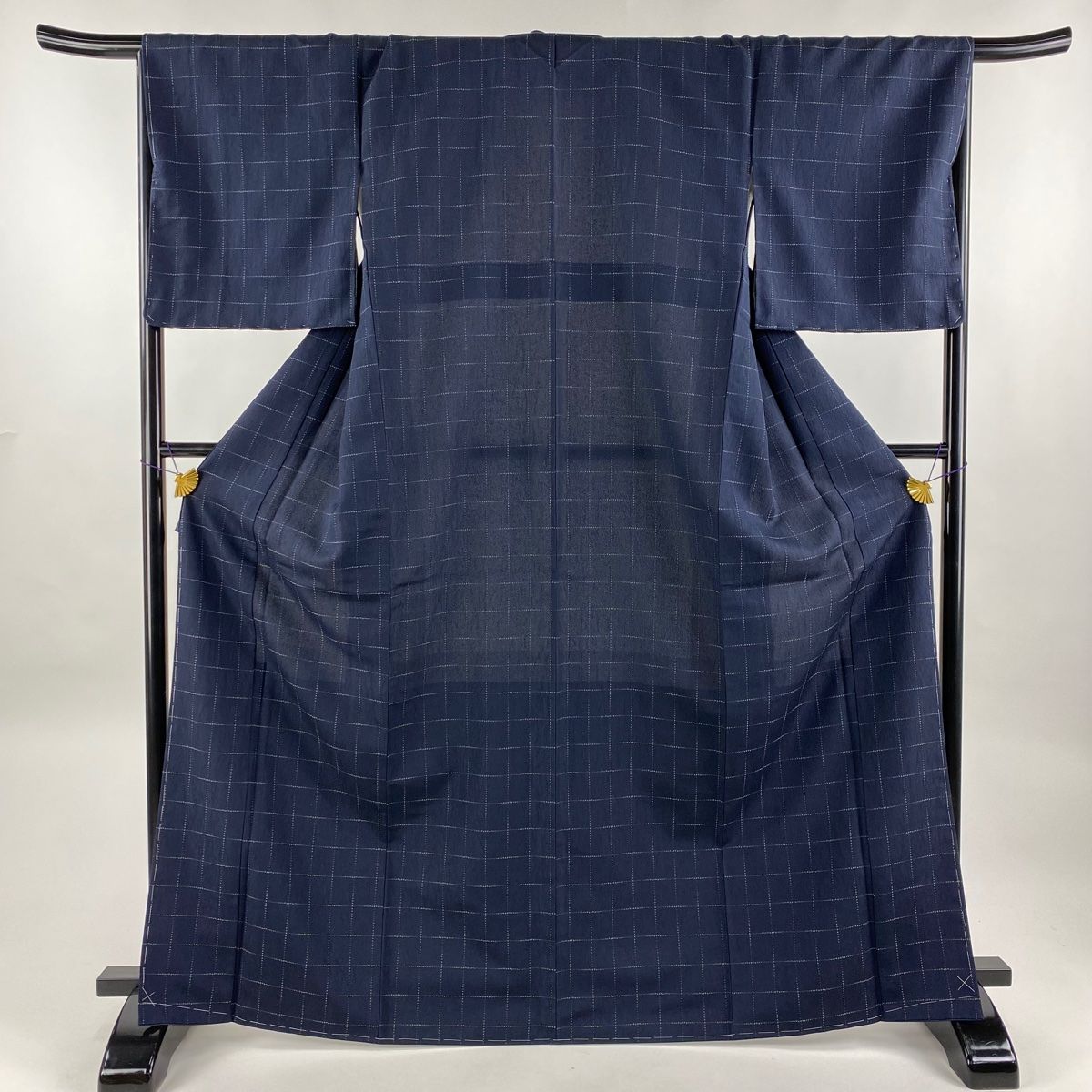 お召 身丈173.5cm 裄丈68.5cm L 薄物 本塩沢 やまだ織 証紙 縞 