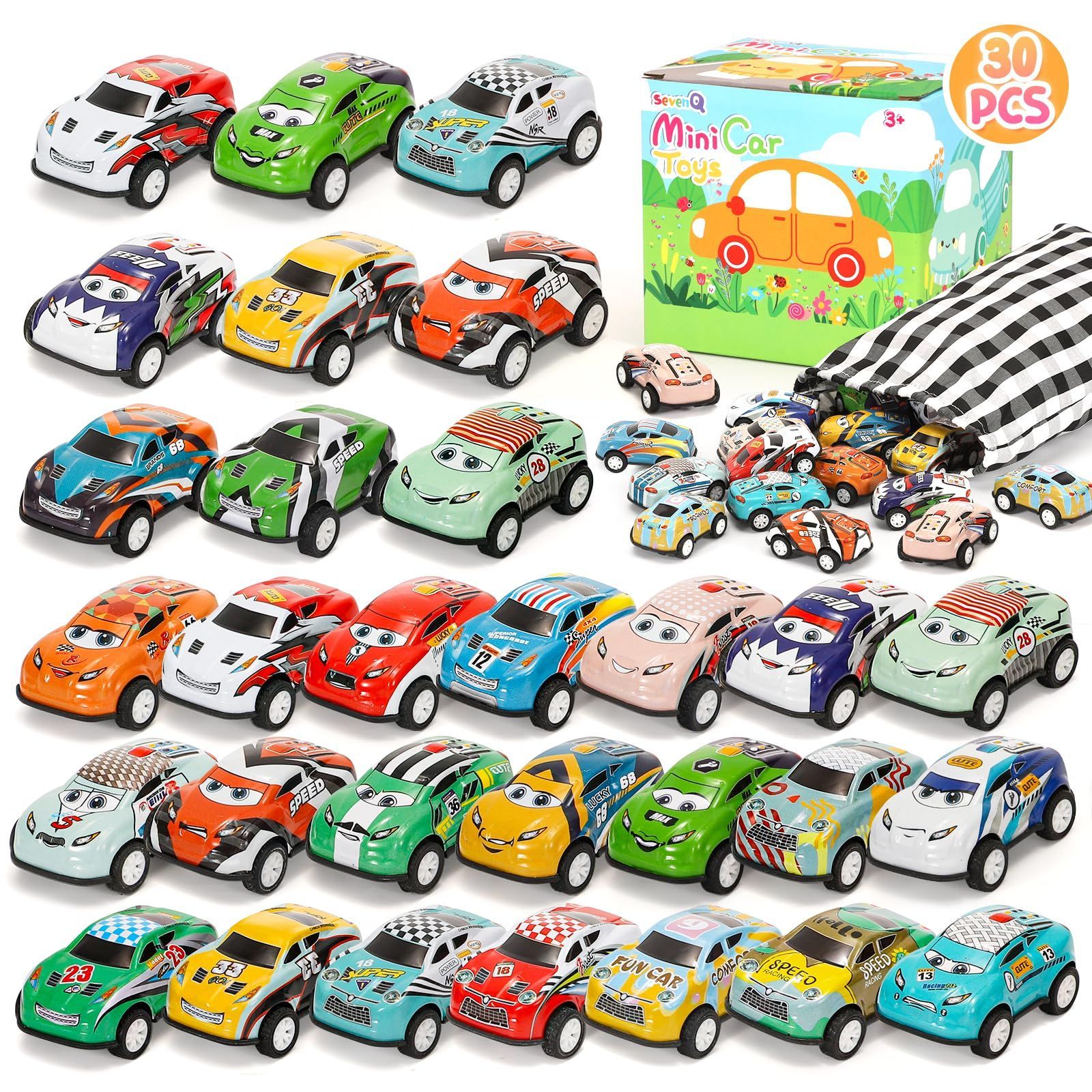 【人気商品】30台入り ミニカーセット 車おもちゃ 収納バッグ付き プルバックカー 子供誕生日プレゼント SevenQ 幼稚園教具 クリスマスプレゼント