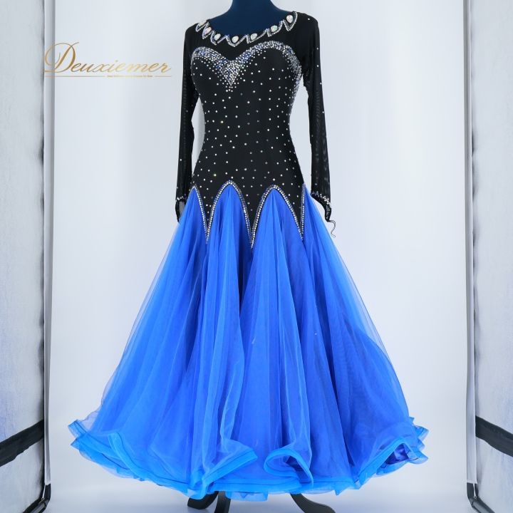 【美品 社交ダンス衣装】ワンピース ドレス 青 ライトブルー 黒 ブラック 美品 社交ダンス衣装】ワンピース ドレス 青 ライトブルー 黒