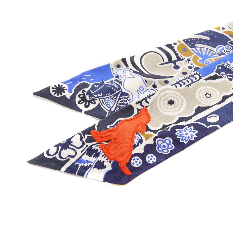 エルメス ツイリー BINGATA 刺繍入り スカーフ 総柄 紺 エルメス ツイリー BINGATA 刺繍入り スカーフ 総柄 紺 ネイビー