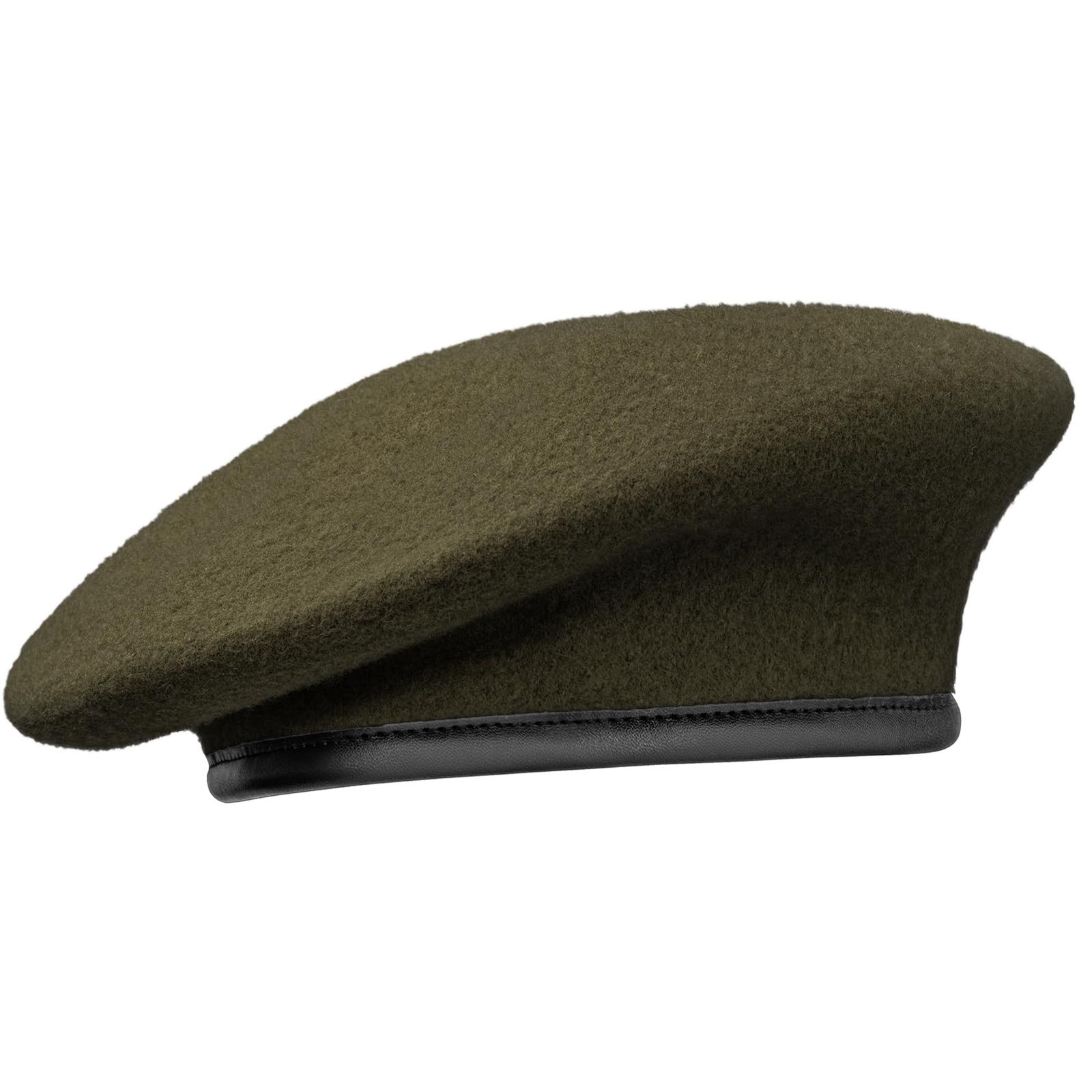 イギリスの軍用ベレー帽 レザーの汗止めバンド付き 調節 なアーミーブラックウールベレー帽 US サイズ One Size グリーン グリーン Free Size