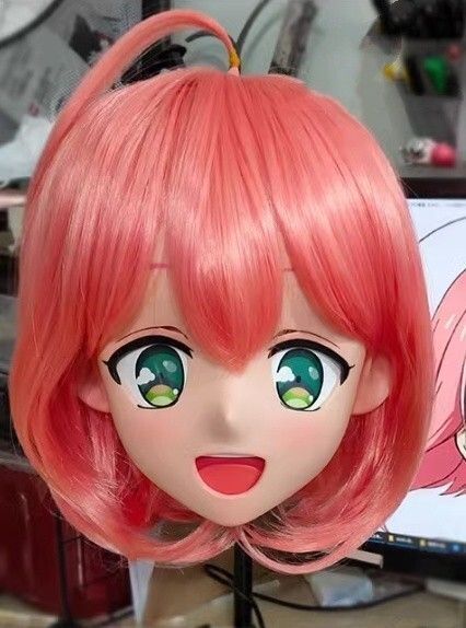 ハーフマスク 眼球付き カツラ付き NO.41 樹脂製 ヘッドロリータ人形 コスプレマスク 変身 仮装 着ぐるみ 二次元美少女