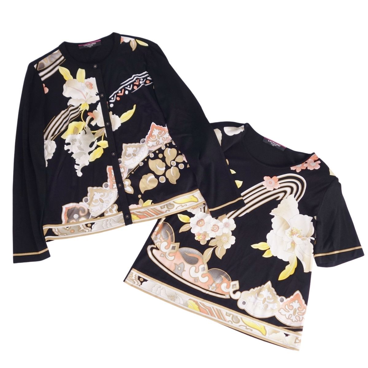 美品 レオナール LEONARD FASHION アンサンブル カーディガン ブ