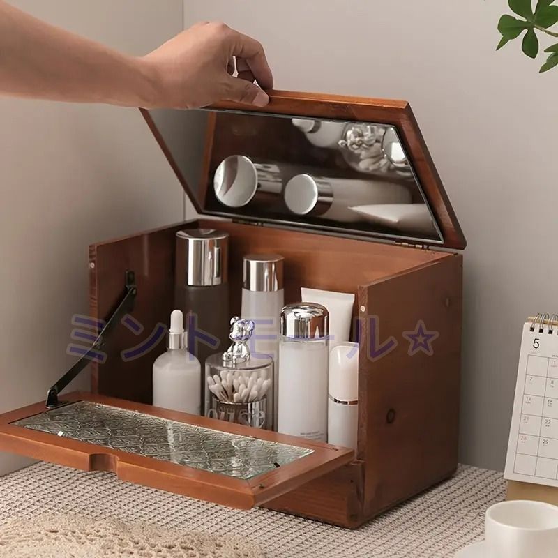 新品?未使用】 小物入れ コスメボックス メイクボックス 鏡付き 収納