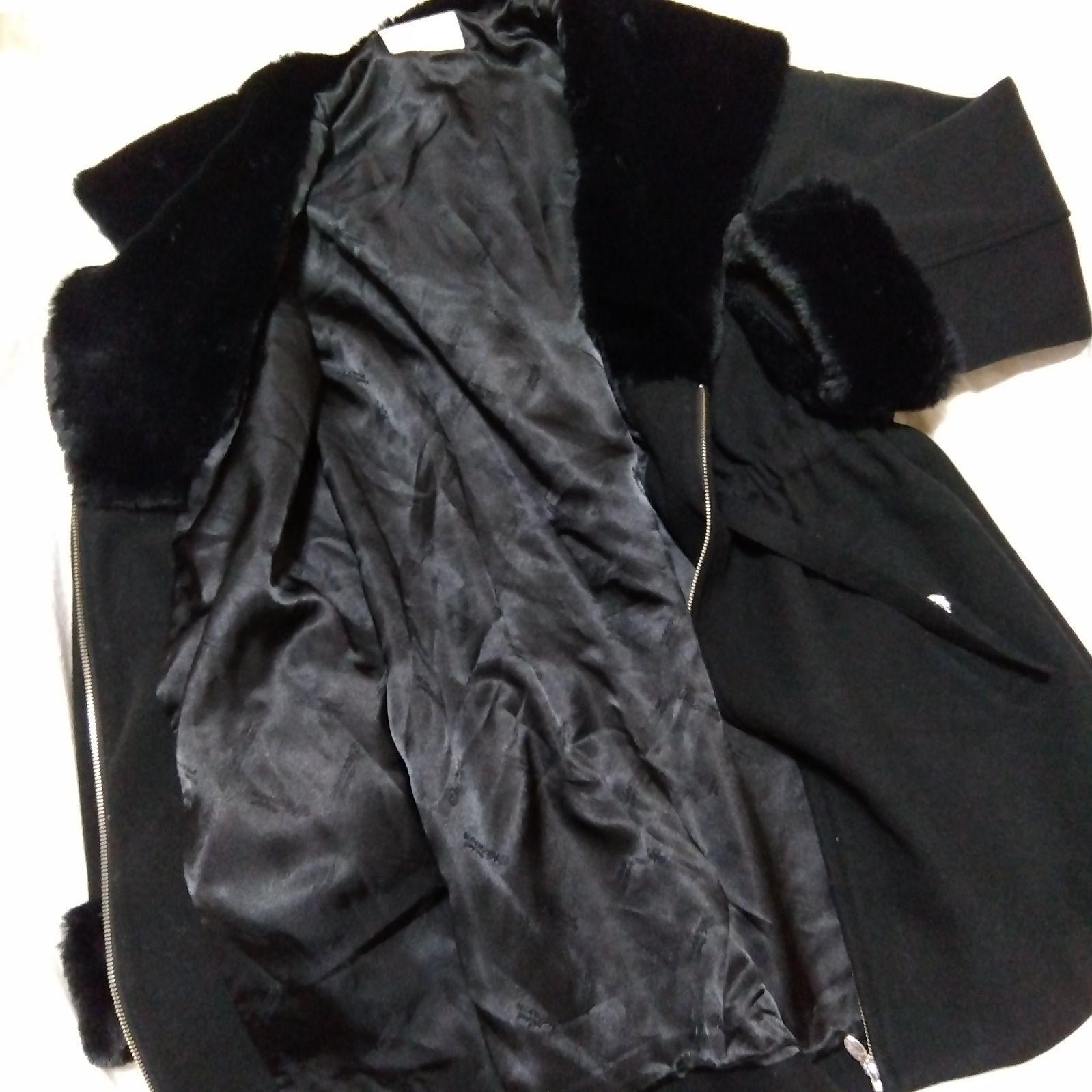 ミシェルマカロン ウエストリボンコート ファー ブラック フリーサイズ