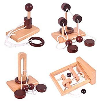 KINGOU 4パックClassical木製パズルセットソリューションロープ中央Brain Teaser大人用のゲーム KINGOU4パックClassical木製パズルセットソリューションロープ中央BrainTeaser