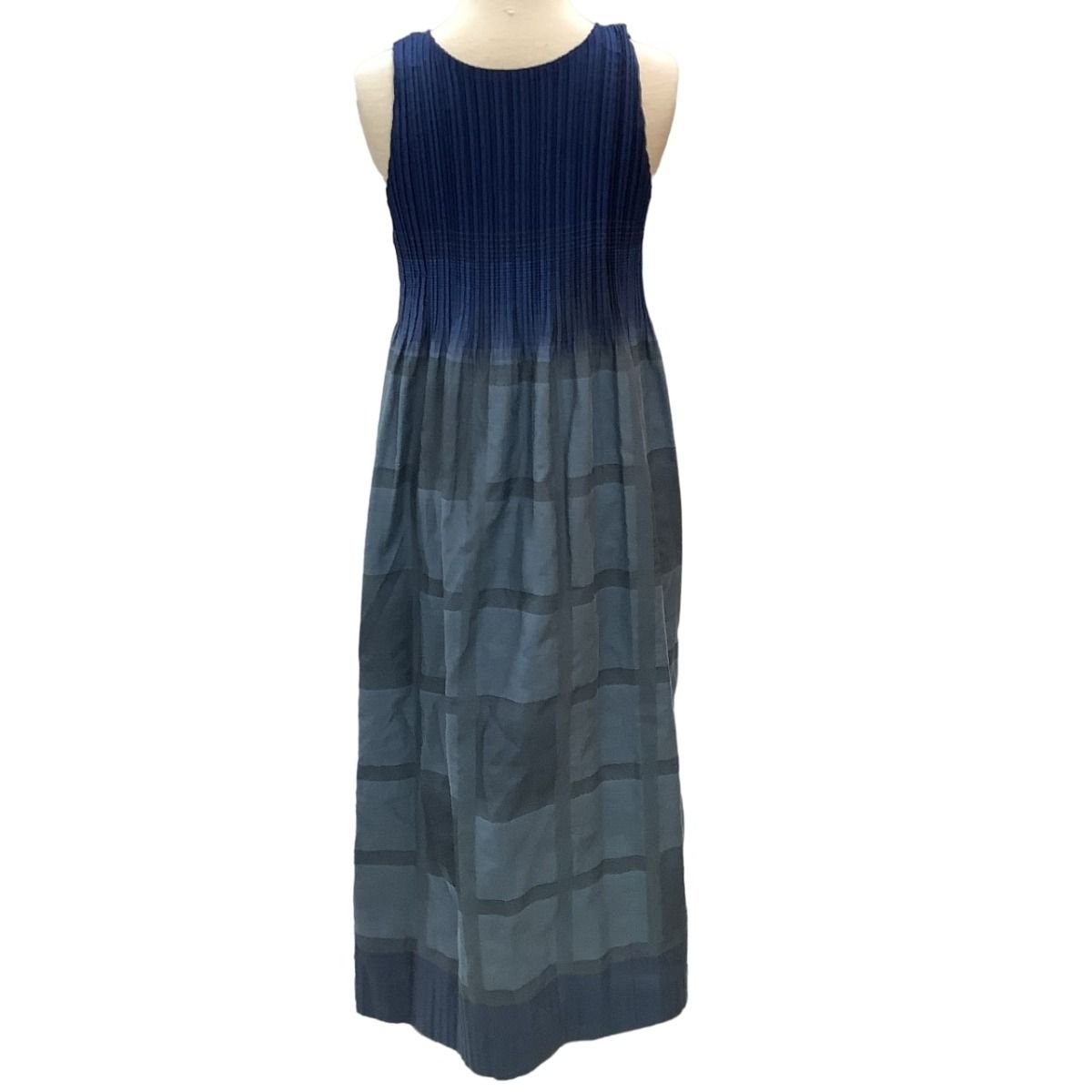 ISSEY MIYAKE FETE イッセイミヤケ プリーツ ワンピース チェック グラデーション IF74FH709 ブルー