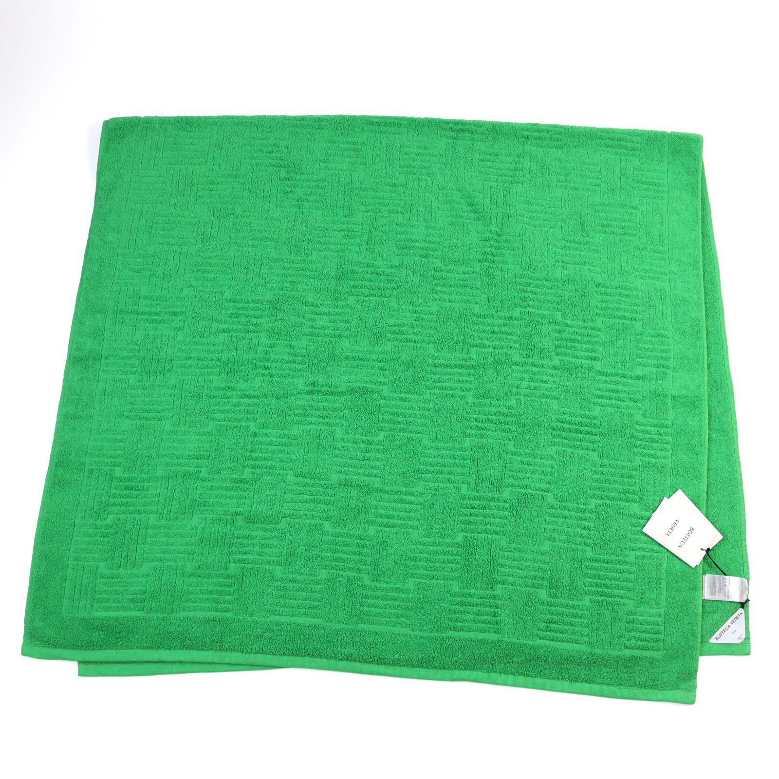 ♥品○BOTTEGAVENETA ボッテガヴェネタ 2025年製 651118 BEACH TOWEL COTTON TERRY コットン テリークロス 大判 ビーチタオル グリーン 保存袋付き イタリア製 正規品