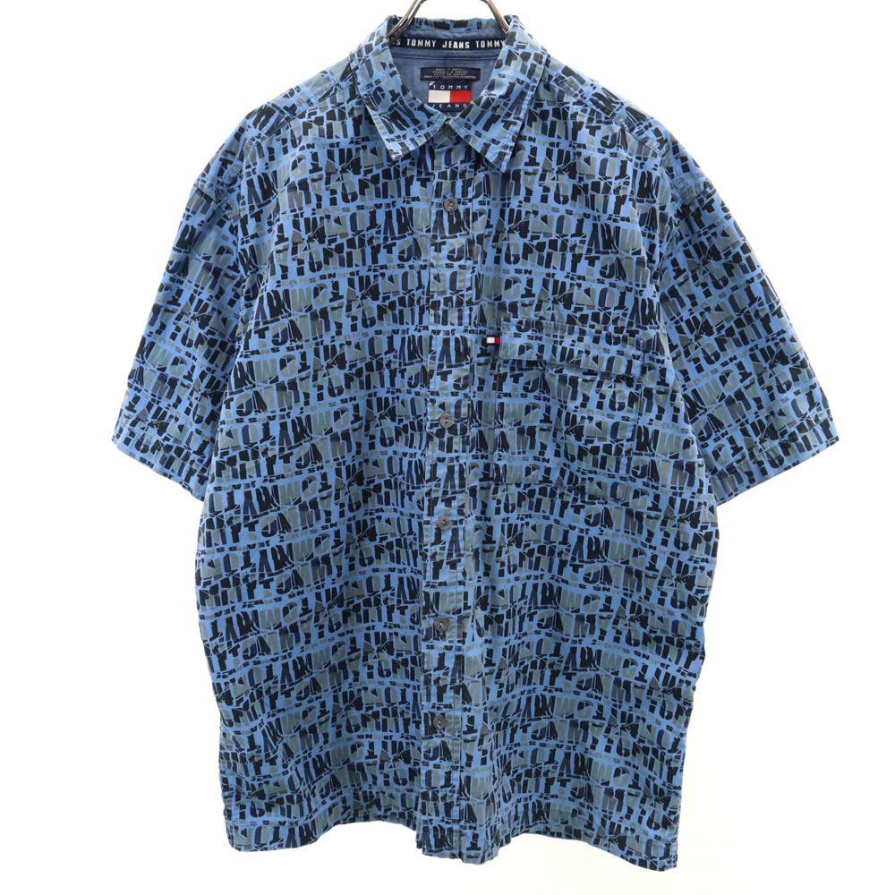 トミージーンズ 総柄 半袖 シャツ L ブルー系 TOMMY JEANS メンズ
