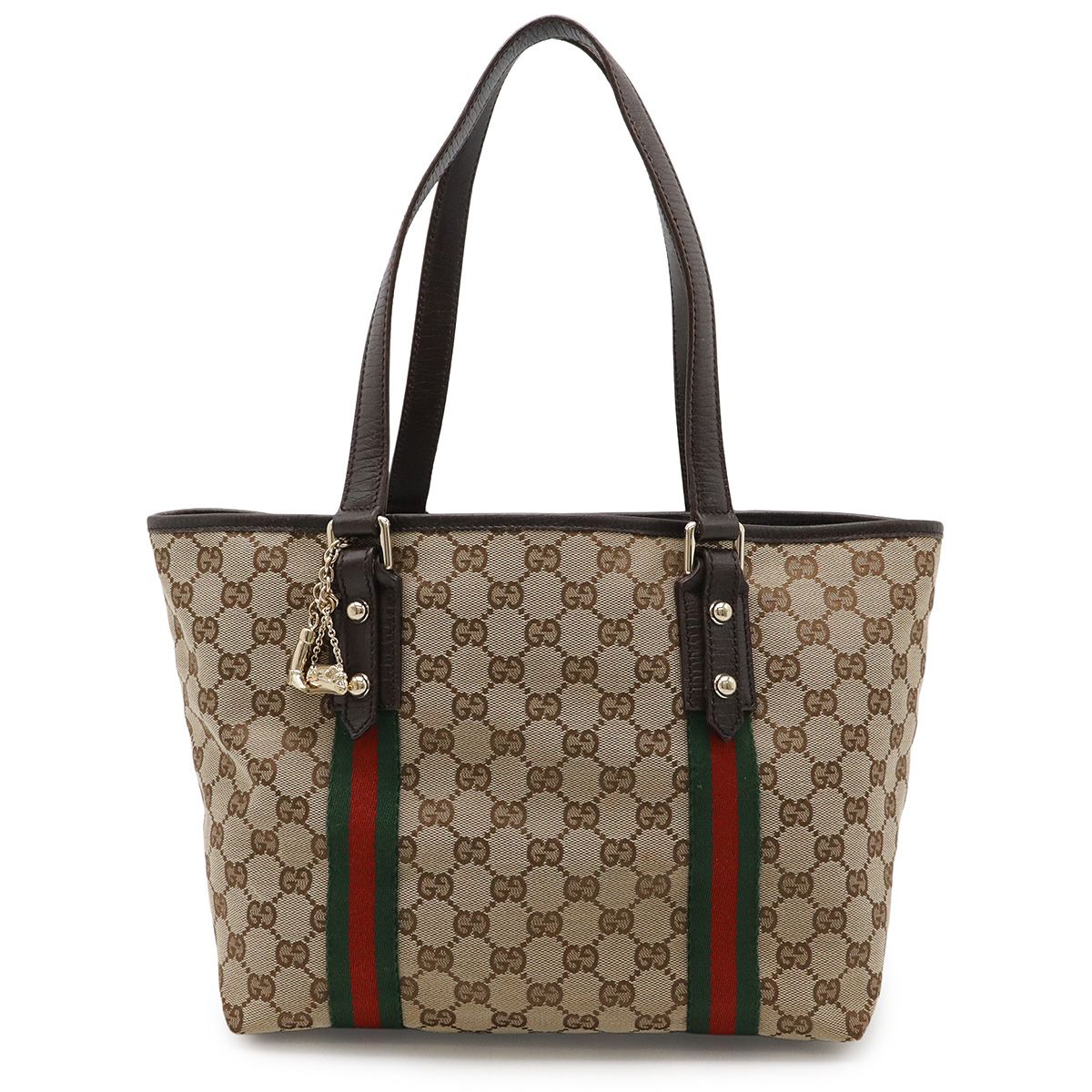 GUCCI グッチ GGキャンバス シェリーライン トートバッグ ショルダーバッグ 肩掛け レザー ベージュ ダークブラウン チャーム付 137396