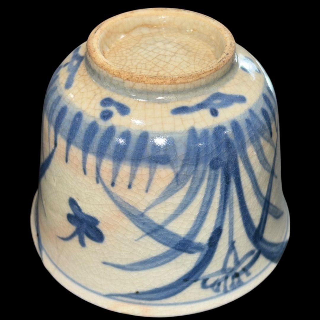 初期伊万里染付 枠絵水仙文 蕎麦猪口