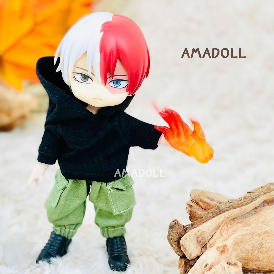 オビツ11 服 パーカー ズボン 男の子 靴 セット 黒 ねんどろいど