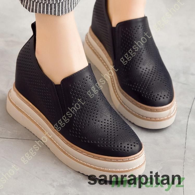 厚底 スリッポン レディース スニーカー インヒール 白 黒 軽量 ローファー ラウンドトゥ ローカット カジュアル クッション性 シークレッ