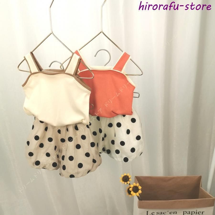 子供 ルームウェア 上下セット ベビー パジャマ キャミ トップス タンクトップ ショートパンツ キッズ 2点セット ドット 水玉模様 無地 寝間着 子供服 男の子