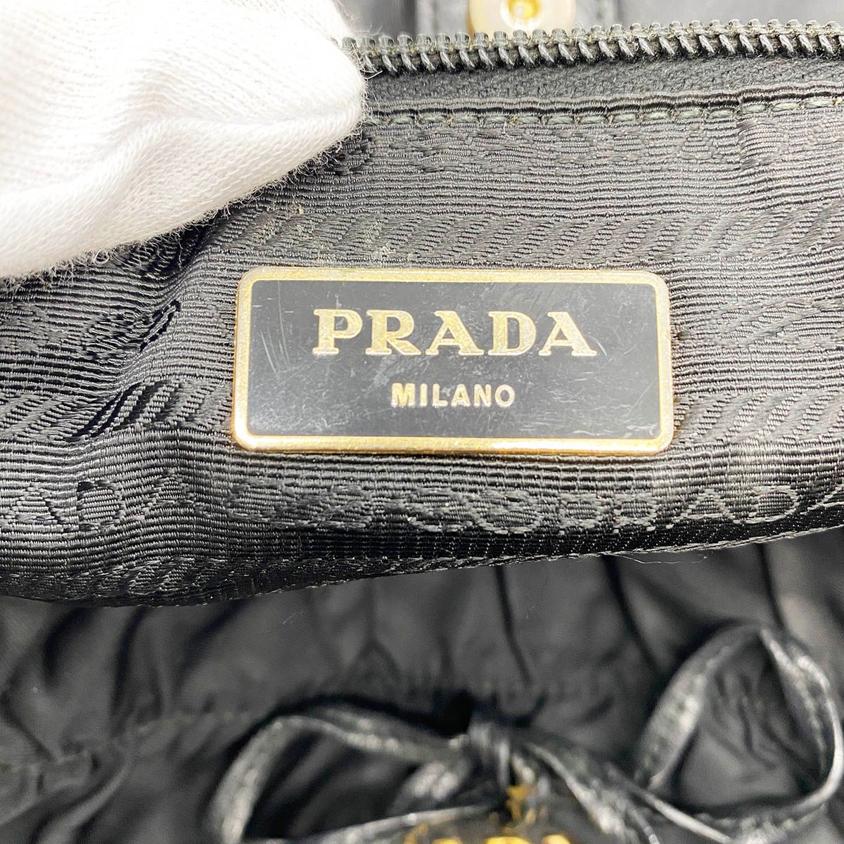 PRADA プラダ ハンドバッグ リボン 編み込みハンドル ギャザー ...