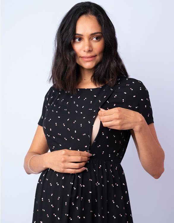 セラフィン INEZ 授乳対応 ティアードマタニティワンピース ブラックドット UK 10