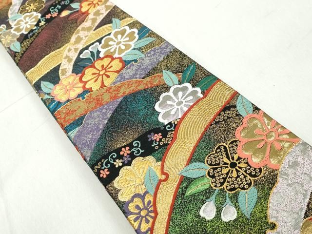 平和屋着物＊夏物 九寸名古屋帯 立波草花文 金糸 正絹 逸品 CAAW5521fb