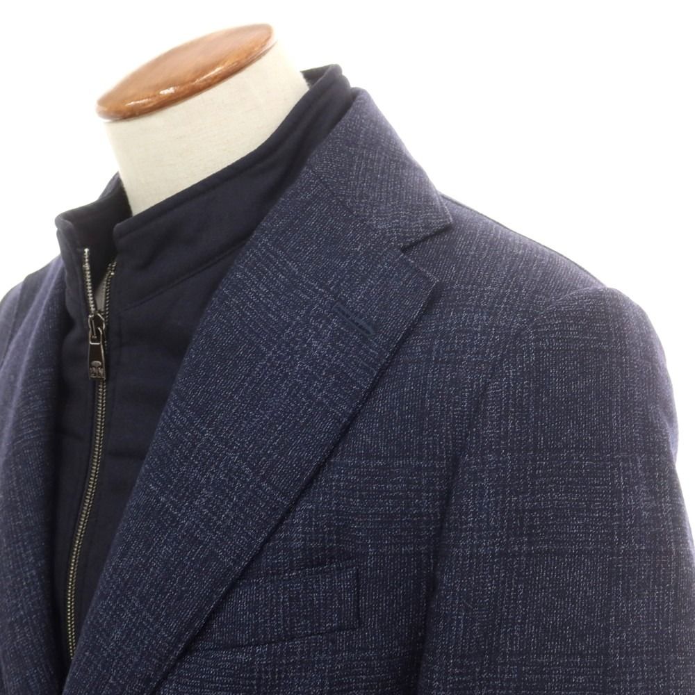 コルネリアーニ CORNELIANI ウール グレンチェック 中綿入り チェスターフィールドコート ネイビー サイズ46 メンズ