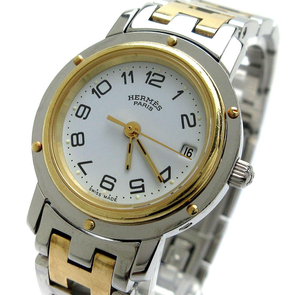 エルメス HERMES クリッパー CL4.220 レディース ゴールドコンビ 白