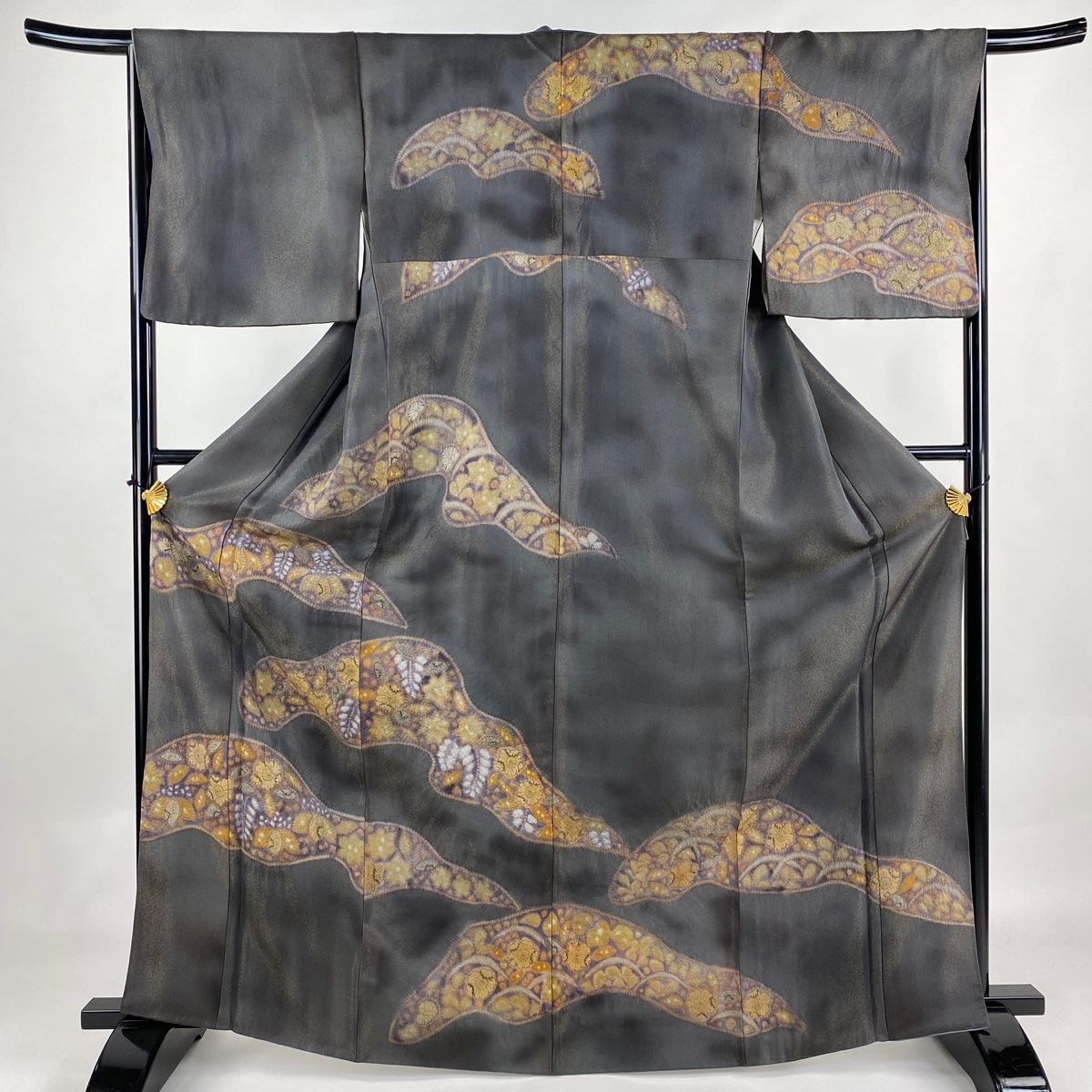 訪問着 身丈167cm 裄丈66cm M 袷 辻が花柄 金通し 絞り 茶紫 正絹 名品
