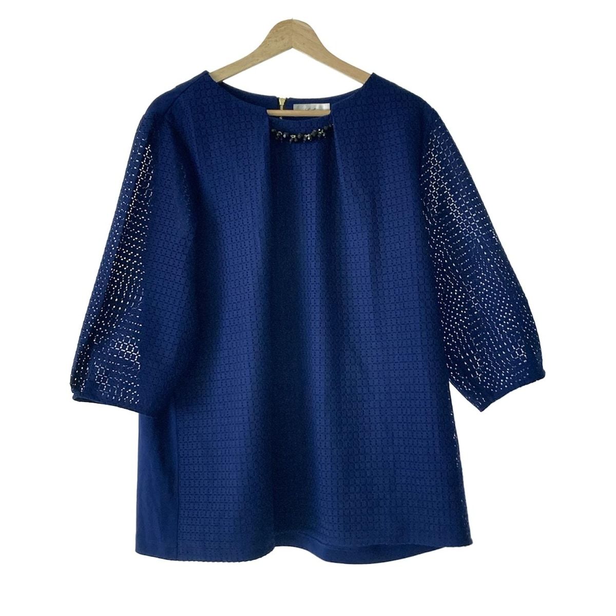 Leilian レリアン チュニック サイズ17 XL レディース - ネイビー 七分袖|ミニ|ビーズ|レース
