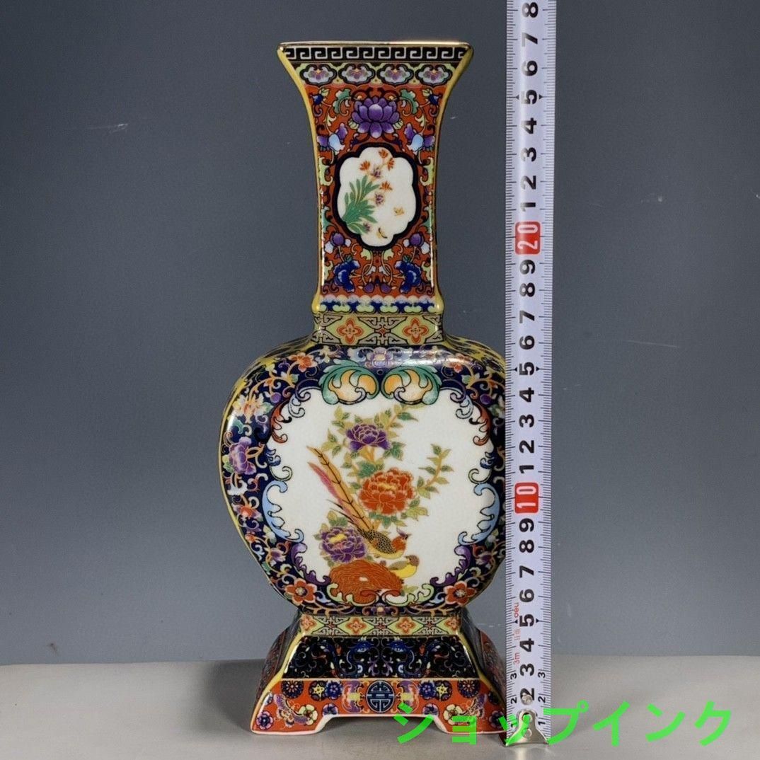 パステル琺瑯彩花鳥蒔絵藍釉四方花瓶 景徳鎮 陶磁器 装飾品 工芸品 美術品 置物 パステル琺瑯彩花鳥蒔絵藍釉四方花瓶 景徳鎮 陶磁器 装飾品 工芸