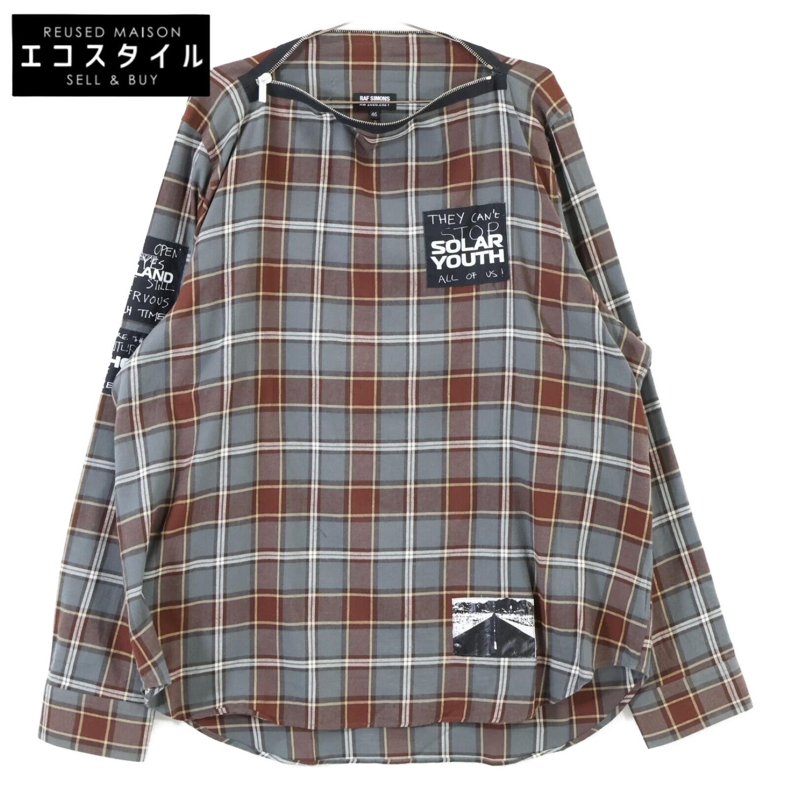 RAF SIMONS ラフシモンズ 【美品】AW2020・2021 BIG FIT CHECK PUNK SHIRTS チェック ジップ ネック パッチ シャツ/ 46