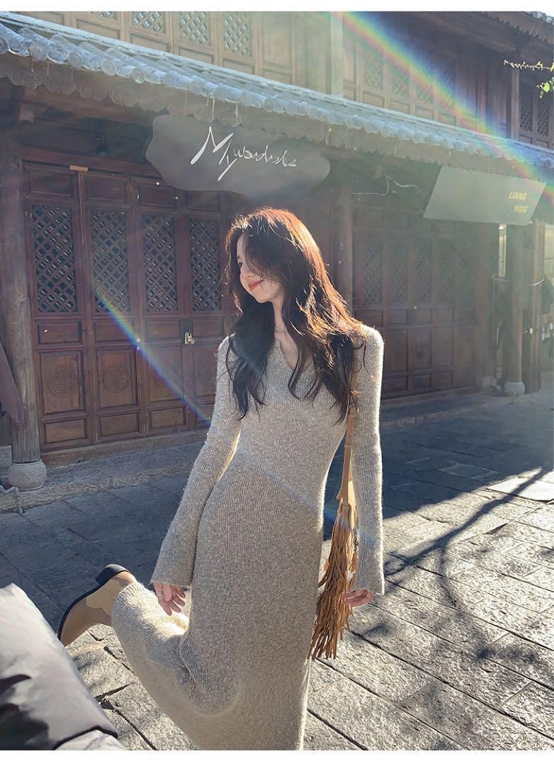 大人 春ニットロングワンピース