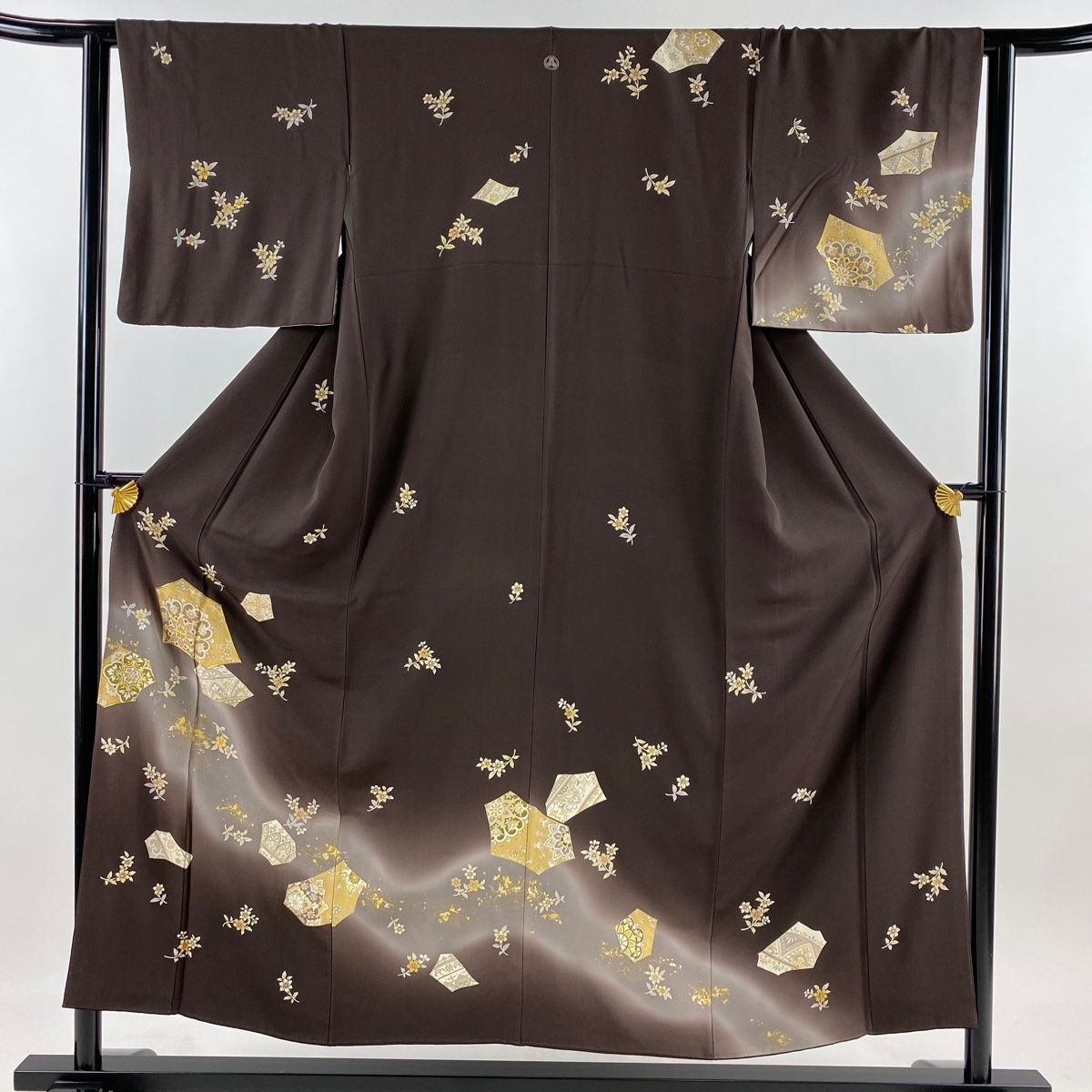 訪問着 単衣 正絹 蔓花模様 金彩 広衿 身幅広め 大きいサイズ