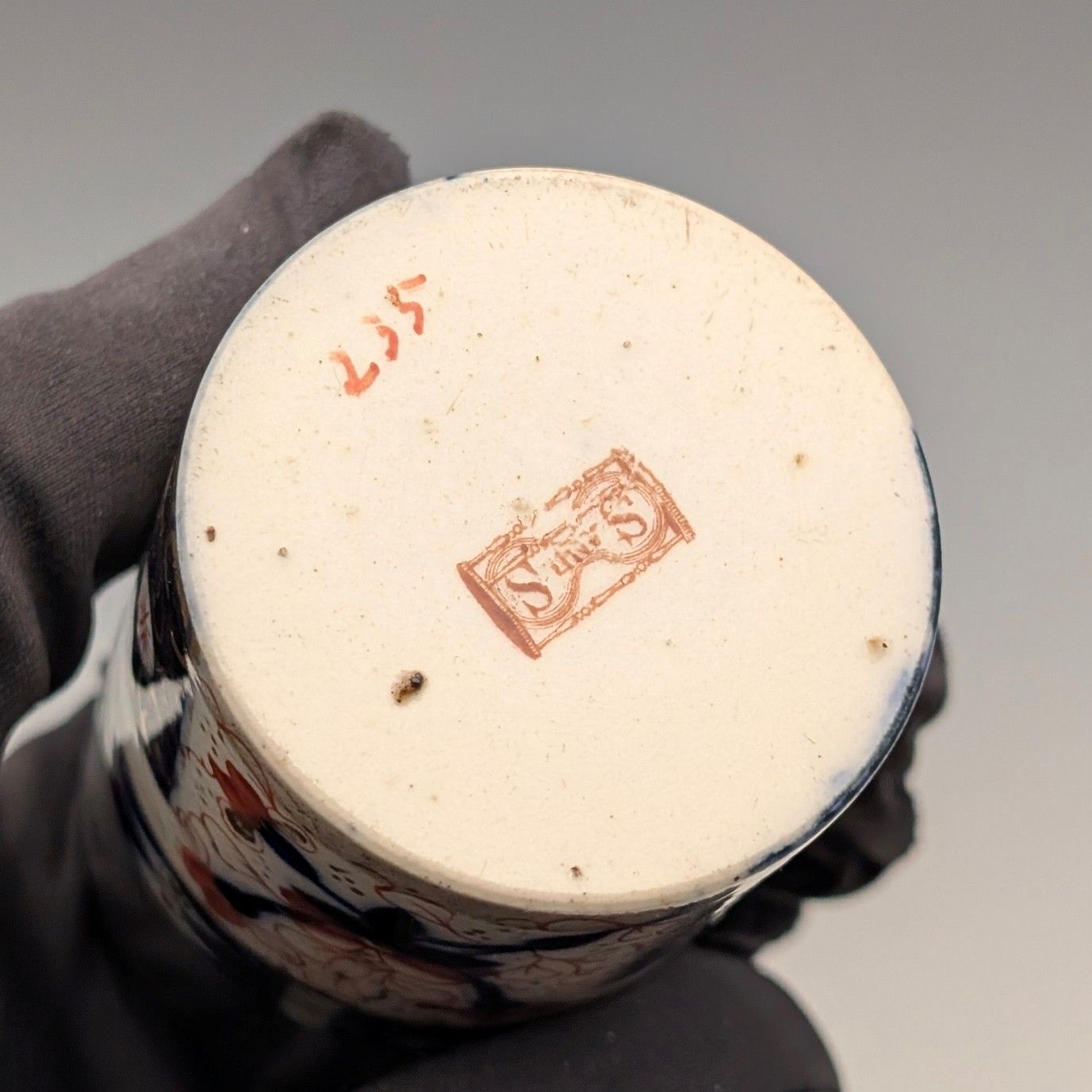 1893年 英国アンティーク 純銀蓋 伊万里柄セラミックボトルジャー Saunders&amp;Shepherd 1893年 英国アンティーク 純銀蓋 伊万里柄セラミックボトル