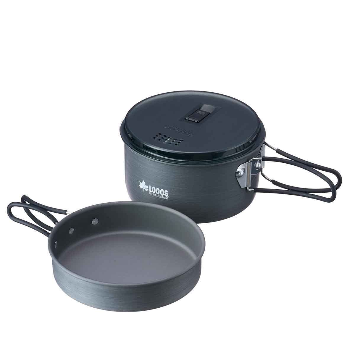 ロゴス LOGOS LOGOS 湯切りクッカーセット 81210211 グレー 鍋 約 直径16.5×高さ8.2cm 全長25cm キャンプ ハードアルマイト加工