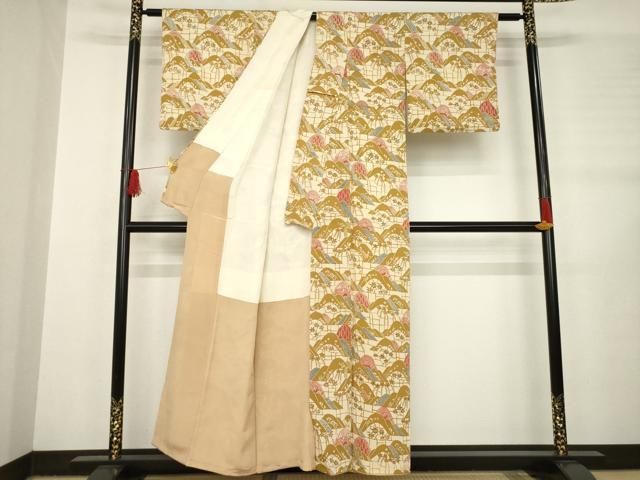 平和屋着物○銀座 志ま亀 小紋 型染め 遠山重ね花文 たとう紙付き 正絹