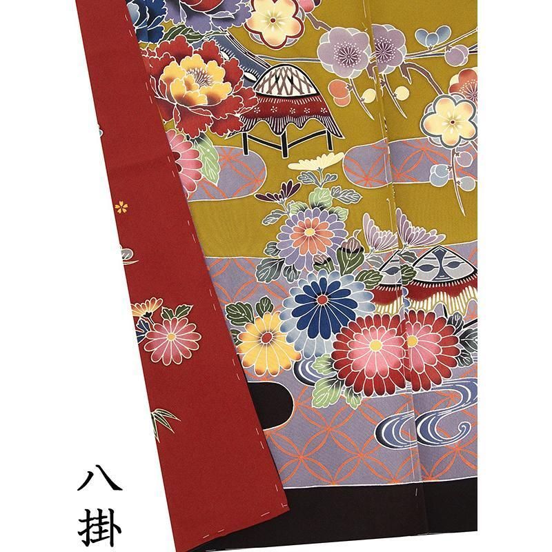 振袖 振袖セット USED振袖 赤 古典 波 貝桶 7点フルセット レディース  