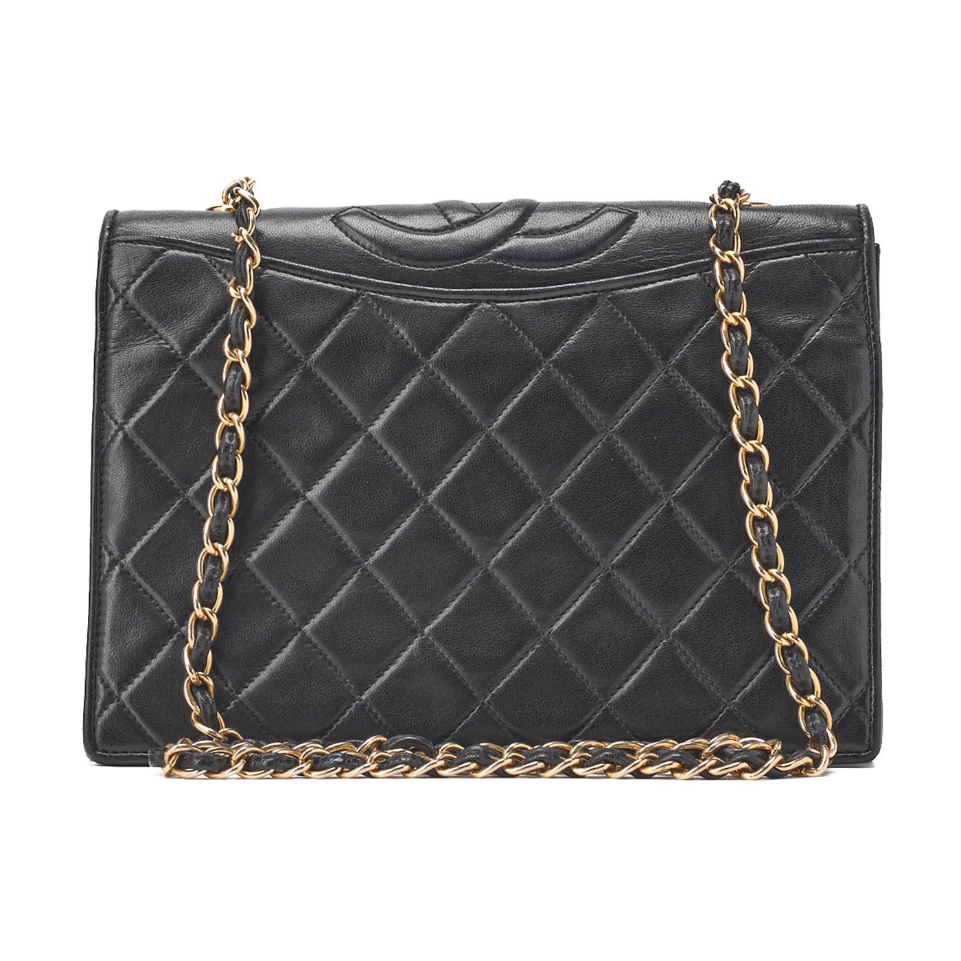 CHANEL シャネル チェーンショルダー バッグラムスキン 黒 ココマーク フルフラップ プッシュロック ゴールド金具 レディース