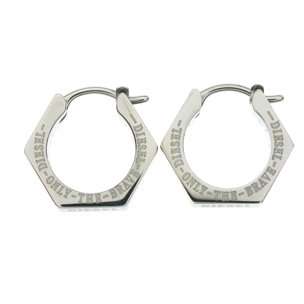 DIESEL ディーゼル ロゴ入り 6角 ステンレススチール製 フープピアス シルバー DX134500DJW 両耳用