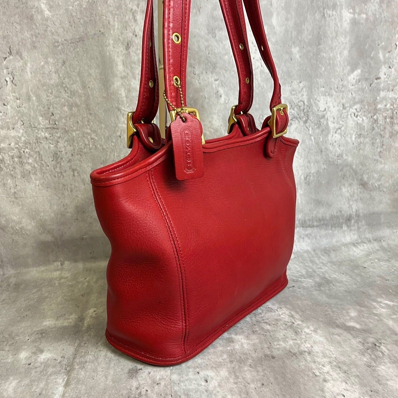 オールドコーチトートバッグハンドバッグクラブタンレザーレッド金具