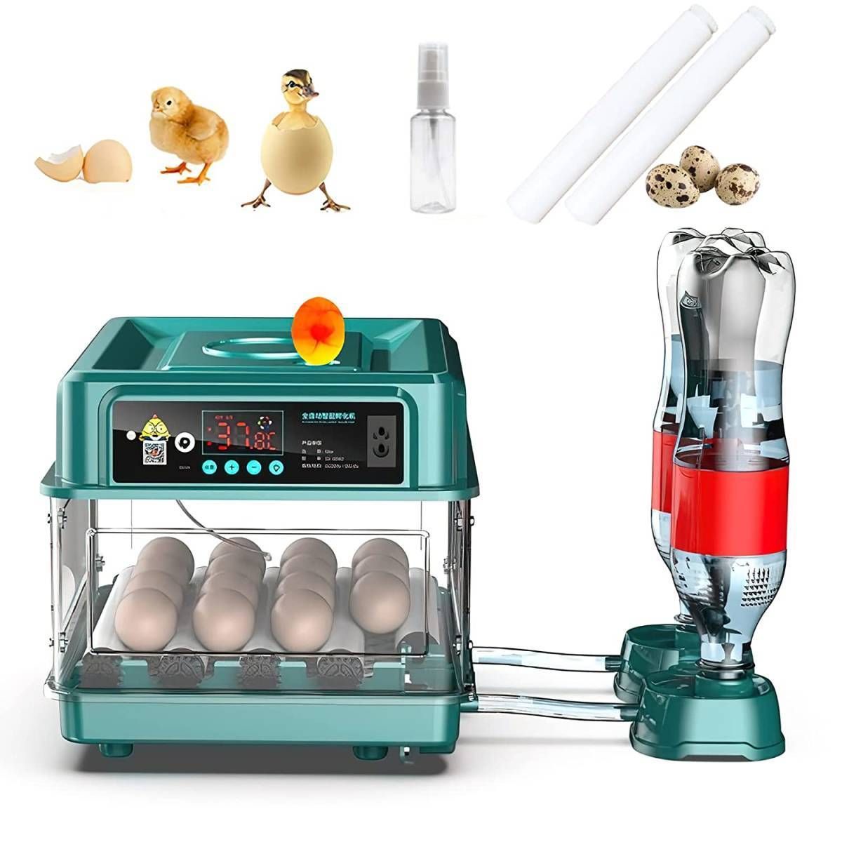 最新自動孵卵器 インキュベーター 恒温器 鳥類 ふ卵器 孵化器 自動転卵式 アヒル 鶏卵 アヒル うずら 恒温孵化器 24 枚 操作ビデオ付き