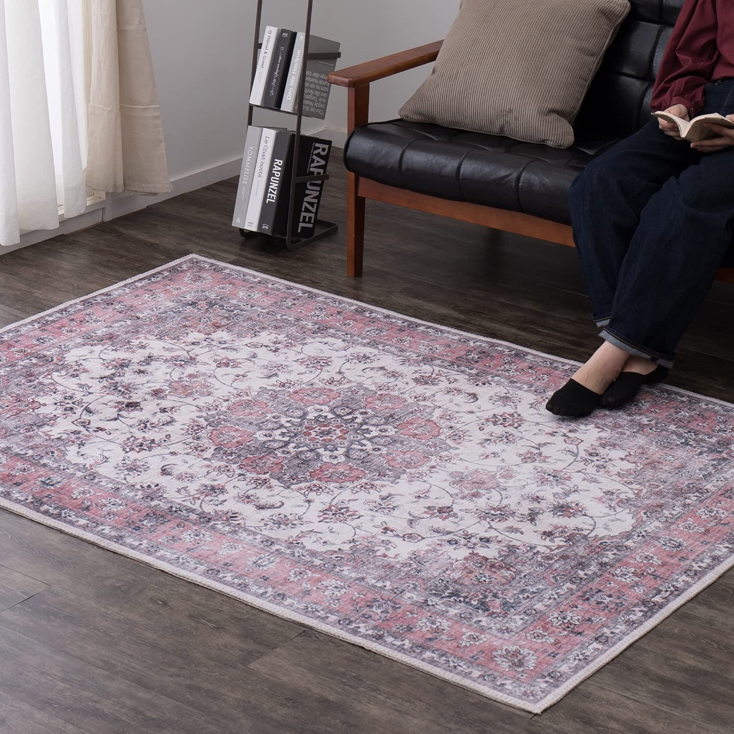 ピンク 約190×240cm ラグ カメオ 転写プリントラグ 洗濯機OK 萩原 滑りにくい加工付き ホット対応